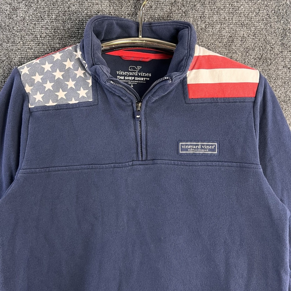 Vineyard Vines Shep Shirt Boy's Large USA Flag Blue 1/4 Zip Pullover Sweatshirt